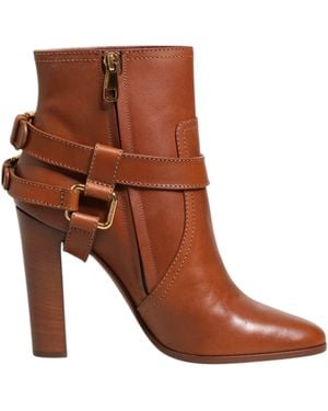 Dolce & Gabbana Brown Leather Dg Logo Buckle Ankle Boots Shoes