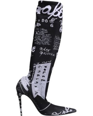 Dolce & Gabbana Printed Sock Boots High Heel Style - Black