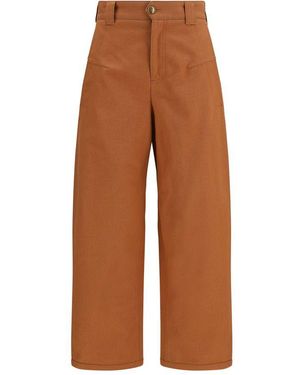 Chloé Orange Cotton Casual Trousers - Brown