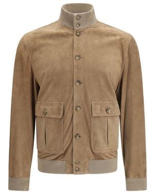 Valstar Beige Calf Leather Bos Taurus Bomber - Brown
