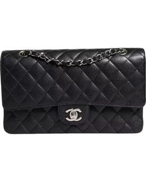 CHANEL Black Caviar Medium Classic Double Flap Quilted Shoulder Bag