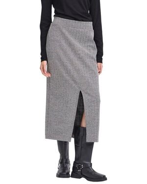 Ichi Black And White Polyester Long Skirt - Gray