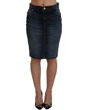 Fiorucci Chic Mid Waist Dark Denim Skirt - Black