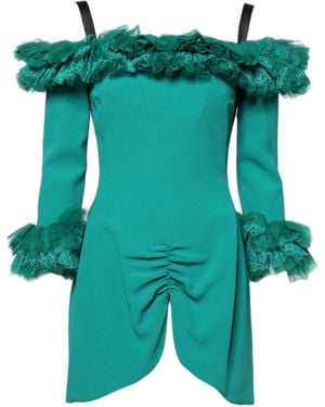 Dolce & Gabbana Green Lace Off Shoulder Sheath Mini Dress