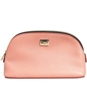 Dolce & Gabbana Beige Leather Dg Logo Zip Around Hand Purse Pouch Wallet - Pink