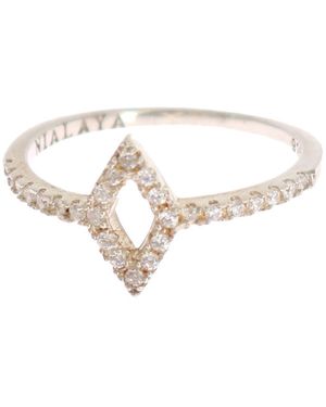 Nialaya Silver Rhombus S Clear Cz 925 Silver Ring - Black