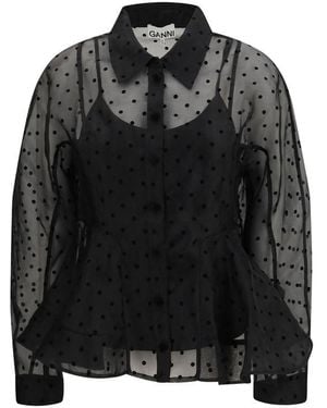 Ganni Black Recycled Polyester Pattern Shirt