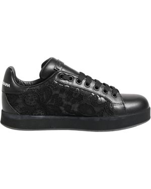 Dolce & Gabbana Black Floral Lace Low Top Trainers Shoes