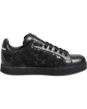 Dolce & Gabbana Black Floral Lace Low Top Sneakers Shoes
