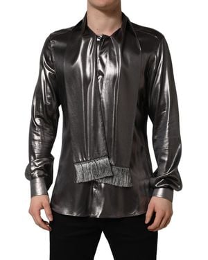 Dolce & Gabbana Silver Satin Silk Long Sleeves Men Dress Shirt - Black