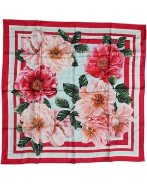 Dolce & Gabbana Multicolour Floral Modal Square Foulard Scarf - Red