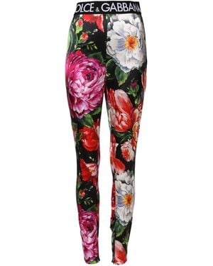 Dolce & Gabbana Multicolour Floral Legging Stretch Waist Trousers - Red