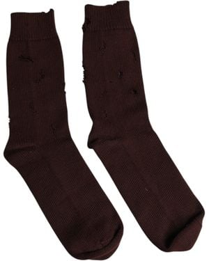Dolce & Gabbana Solid Cotton Stretch Mid Calf Socks - Brown