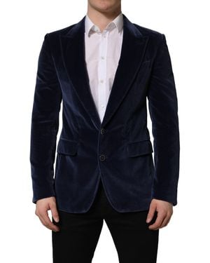 Dolce & Gabbana Blue Velvet Single Breasted Blazer Jacket