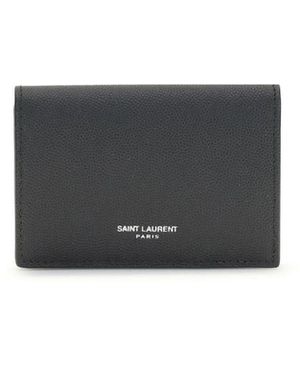 Saint Laurent Grain De Poudre Leather Business Card Holder - Grey