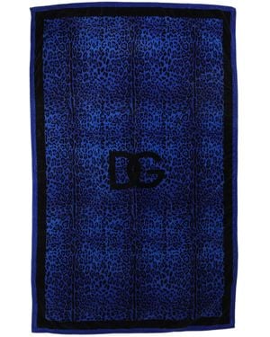 Dolce & Gabbana Royal Blue Leopard Dg Logo 100% Cotton Beach Towel