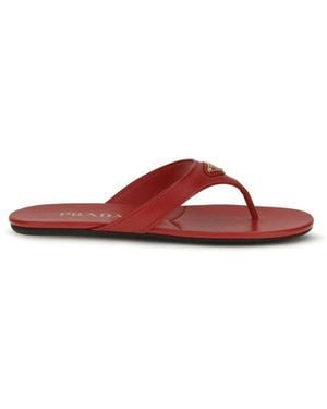 Prada Multicolour Calf Leather Bos Taurus Flat Sandals - Red