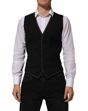 Dolce & Gabbana Wool Dress Formal Waistcoat Vest 03+Wv - Black