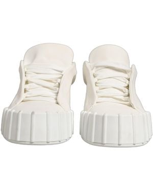Dolce & Gabbana White Leather Low Top Lace Up Trainers Shoes - Natural
