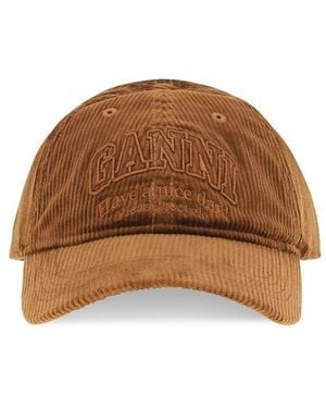 Ganni Brown Cotton Cap (baseball Hat)