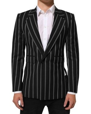Dolce & Gabbana Stripes Sicilia 1 Button Suit Blazer - Black
