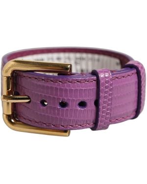 Dolce & Gabbana Purple Textured Leather Gold Buckle Belt Strap Bracelet