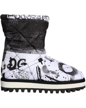 Dolce & Gabbana Padded Logo Print Mid Calf Boots Shoes - Black