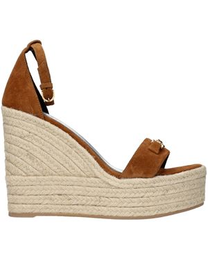 Versace Brown Leather Wedge Sandals