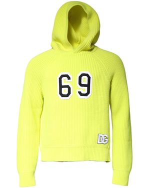 Dolce & Gabbana Green 69 Knit Hooded Men Pullover Sweater - Yellow