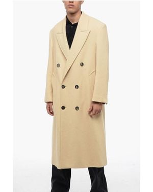 Ami Paris Wool Double-Breasted Coat - Natural