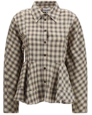 Ganni Beige Cotton Blouse - Gray