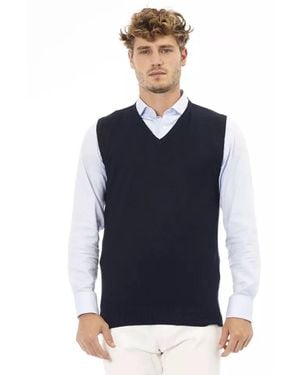 Alpha Studio Chic V-neck Ribbed Knit Vest In Elegant - Blue
