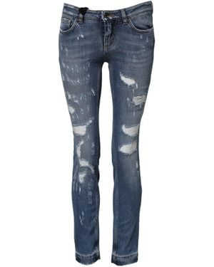 Dolce & Gabbana Distressed Ripped Denim Jeans - Blue