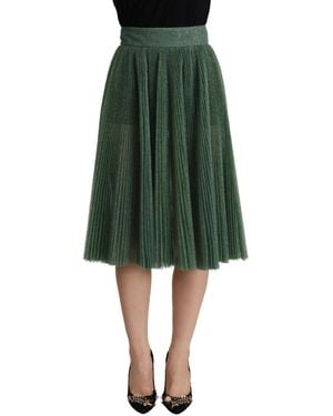 Dolce & Gabbana Metallic High Waist A-Line Pleated Skirt - Green