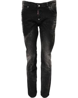 DSquared² Black Washed Mid Waist Tapered Denim Jeans
