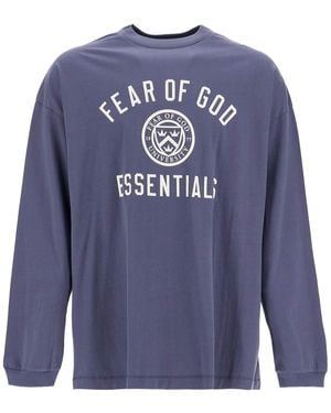 Fear Of God Long Sleeve Cotton T-Shirt With Printed Logo - Blue