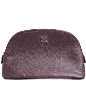 Dolce & Gabbana Dark Leather Dg Logo Zip Around Hand Purse Wallet - Purple