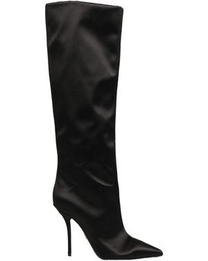 Dolce & Gabbana Black Satin Knee High Stiletto Boots Shoes