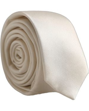 Dolce & Gabbana Cream Satin 100% Silk Adjustable Tied Men Necktie Tie - Natural