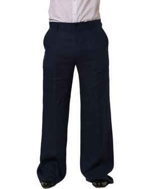 Dolce & Gabbana Blue Linen Straight Men Dress Trouser Trousers