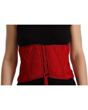 Dolce & Gabbana Red Corset Belt Stretch Waist Strap Silk Top