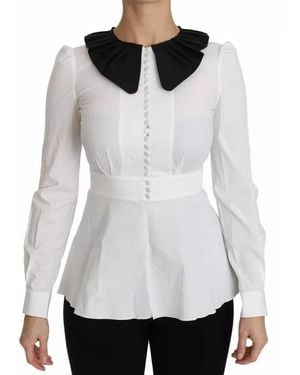 Dolce & Gabbana Collar Cotton Longsleeve Blouse Top - White