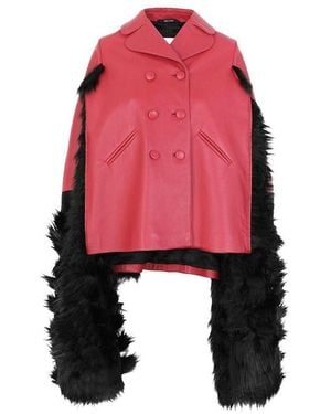 Maison Margiela Faux Fur Trimmed Leather Cape Jacket - Pink
