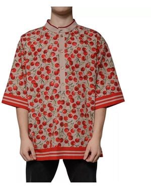 Dolce & Gabbana Beige Cherry Nylon Buttoned Casual Shirt - Red