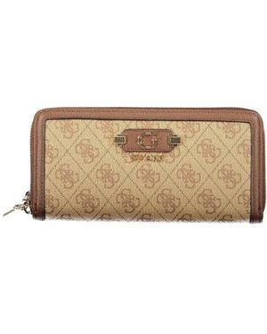 Guess Beige Poliuretano S Wallet With Zip Closure - Natural