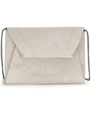 Brunello Cucinelli Grey Calf Leather Bos Taurus Shoulder Bag