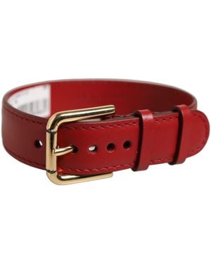 Dolce & Gabbana Red Calfskin Leather Gold Buckle Belt Strap Bracelet