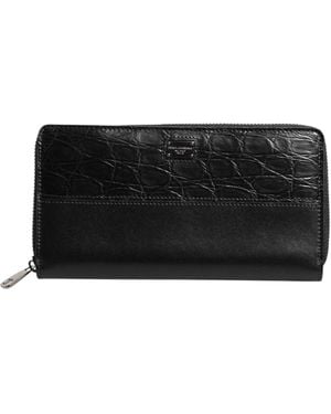 Dolce & Gabbana Black Leather Logo Plaque Zip Around Continental Wallet