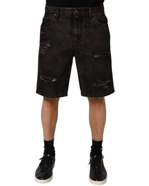 Dolce & Gabbana Distressed Ripped Denim Shorts - Black