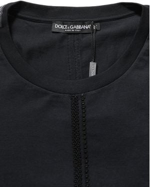 Dolce & Gabbana Dark Blue Cotton Round Neck Pullover Jumper - Black